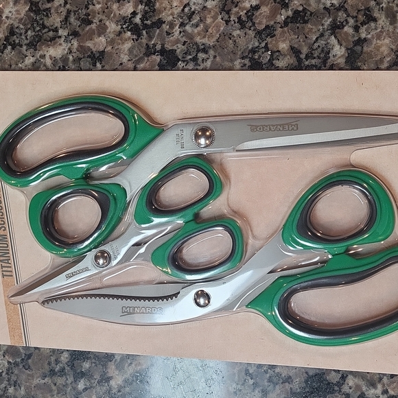 Menards 3 piece Stainless Steel Blade Titanium Scissors Set 9" 8" 5.25" NEW - Picture 2 of 5